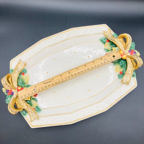 90s Fitz and Floyd Snowy Woods Serving Tray Christmas Decorative Ceramic Platter - Picture 9 of 11